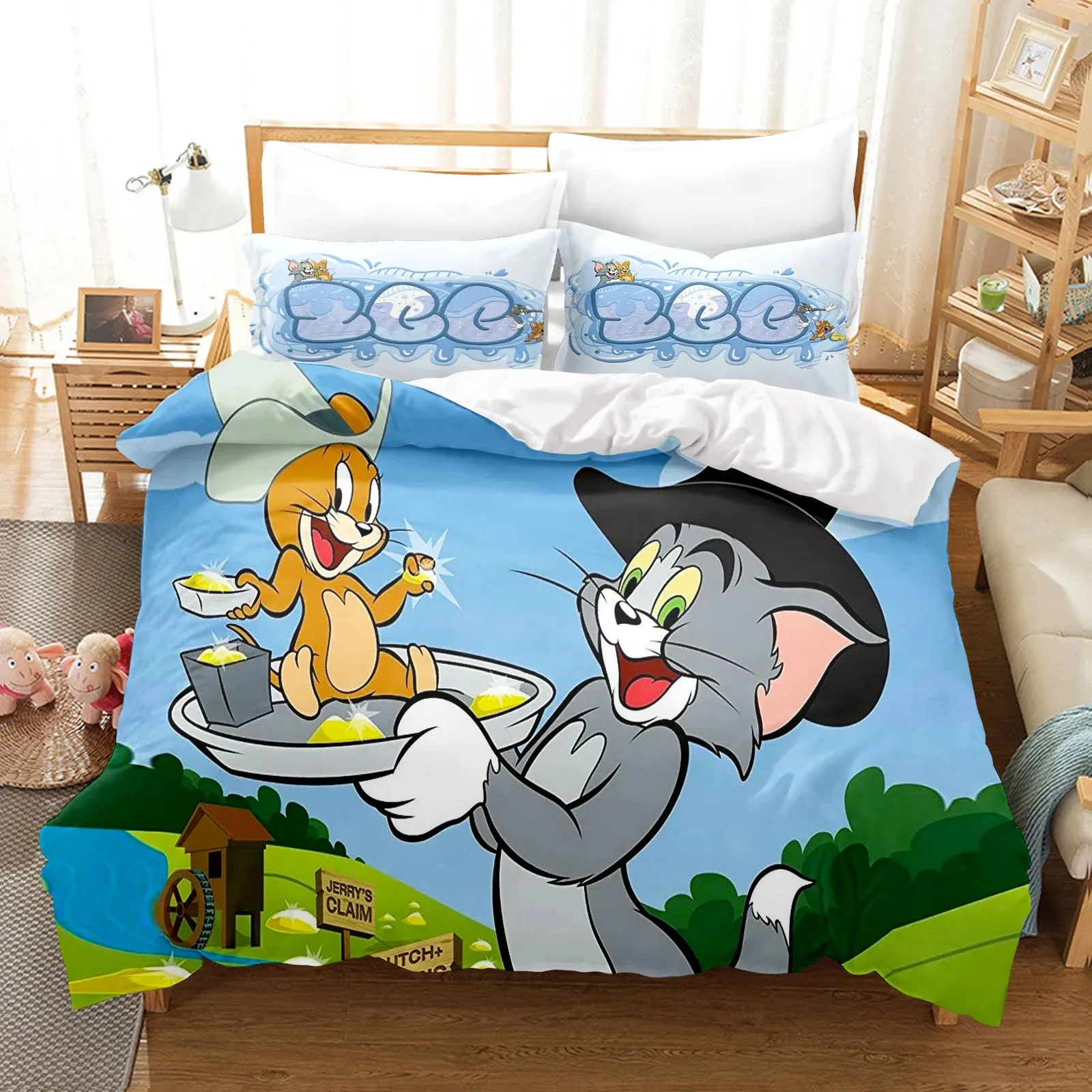 Cartoon Tom & Jerry Duvet Cover Set Cute Bedding Set Children's Duvet Cover Pillowcase Room Decoration Gifts for Boys and Girls