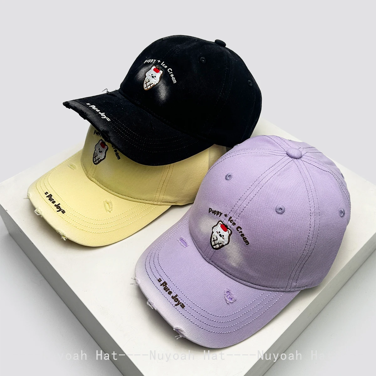 

New Men Women Korean Cartoon Embroidered Letters Ice Cream Puppy Baseball Hats Sunshade Cute Versatile Peaked Cap Fashion Broken