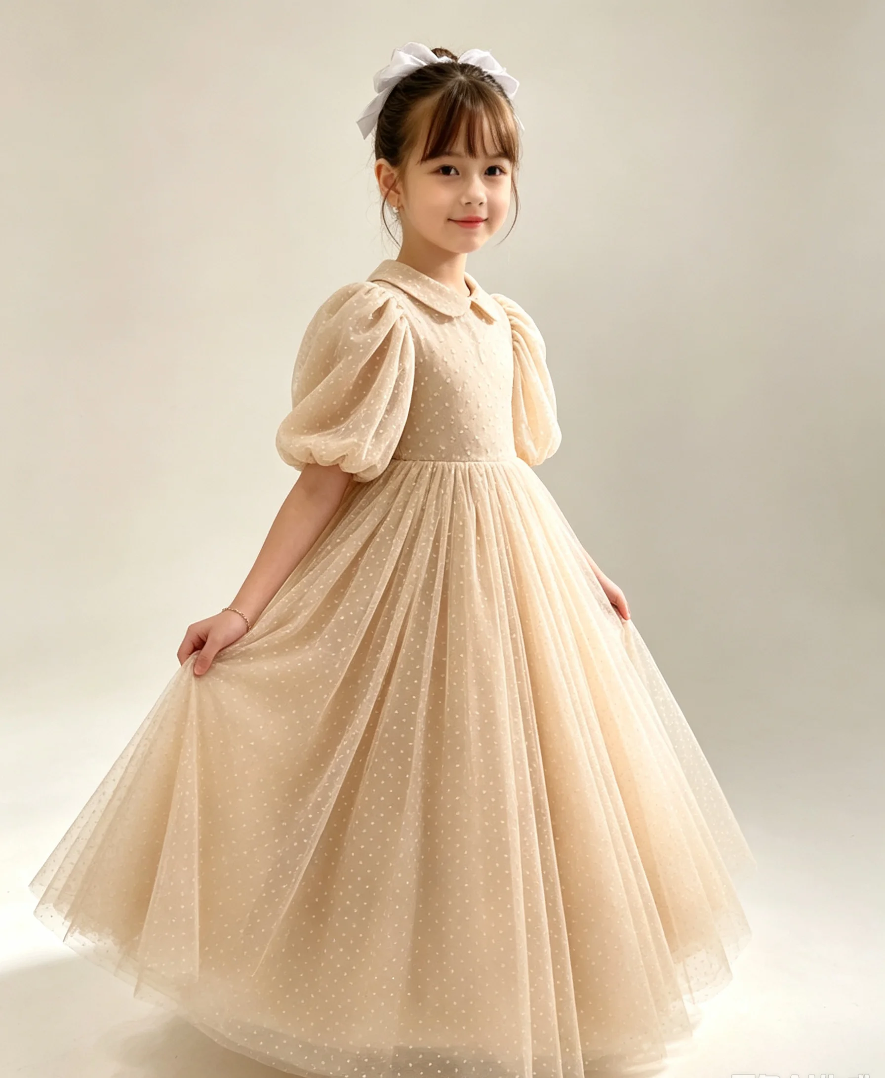 Elegant Flower Girl Dresses for Wedding Half Sleeves Tulle Floor Lenght Kids Birthday Party Dress First Communion Gown Custom