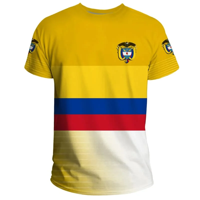 Camiseta de Playa y Surf para Hombre Columbia, Cuello Redondo, Bandera Colombiana, Manga Corta, Ropa Masculina, Camiseta Informal