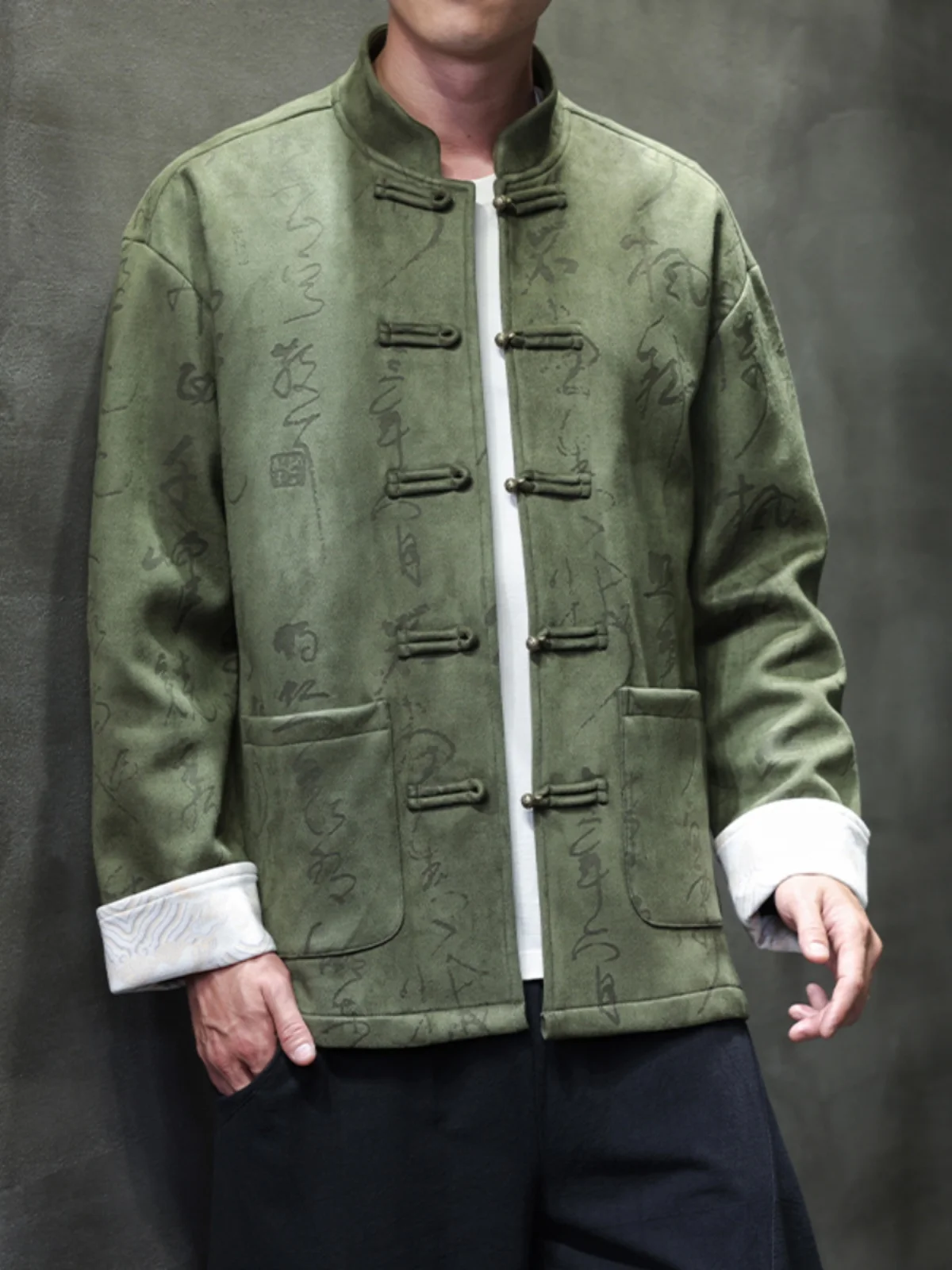 

Men's Casual Silk Satin Embroidered Tang Suit Jaet Coat Large Size Button up Stand Collar Zhongan Sle Trendy Outerwear
