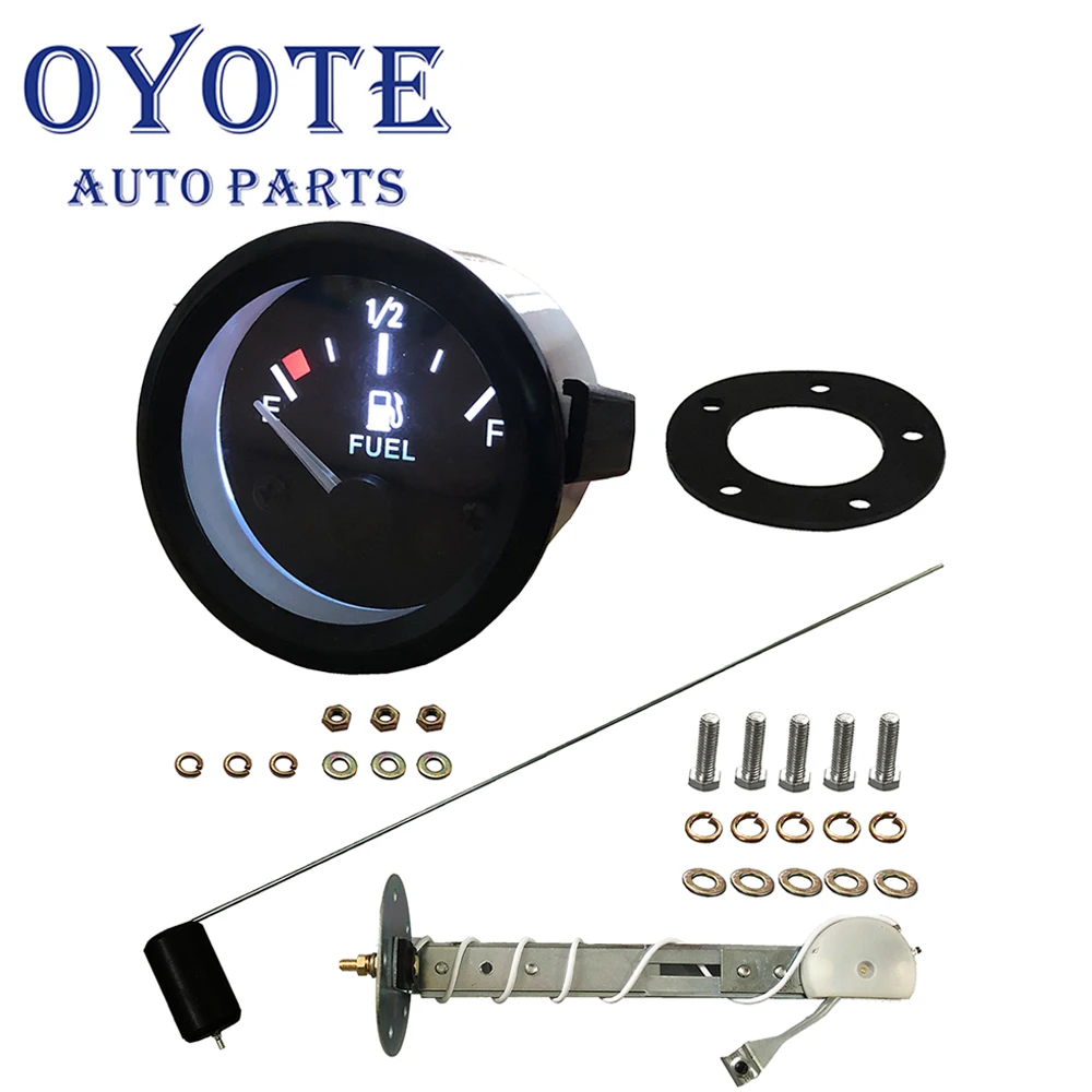 

OYOTE 12V 2" 52mm Fuel Level Gauge Car Vehicle Meter with Fuel Float Sensor White LED Light Black Shell Automotive Gauges