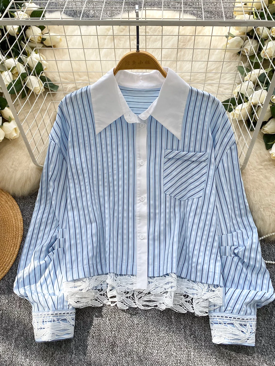 

Женский свободный повседневный топ в полоску Ele Lace в стиле пэчворк Long Sve irt Agel Gentle Wind Sle Faionable, осенняя одежда