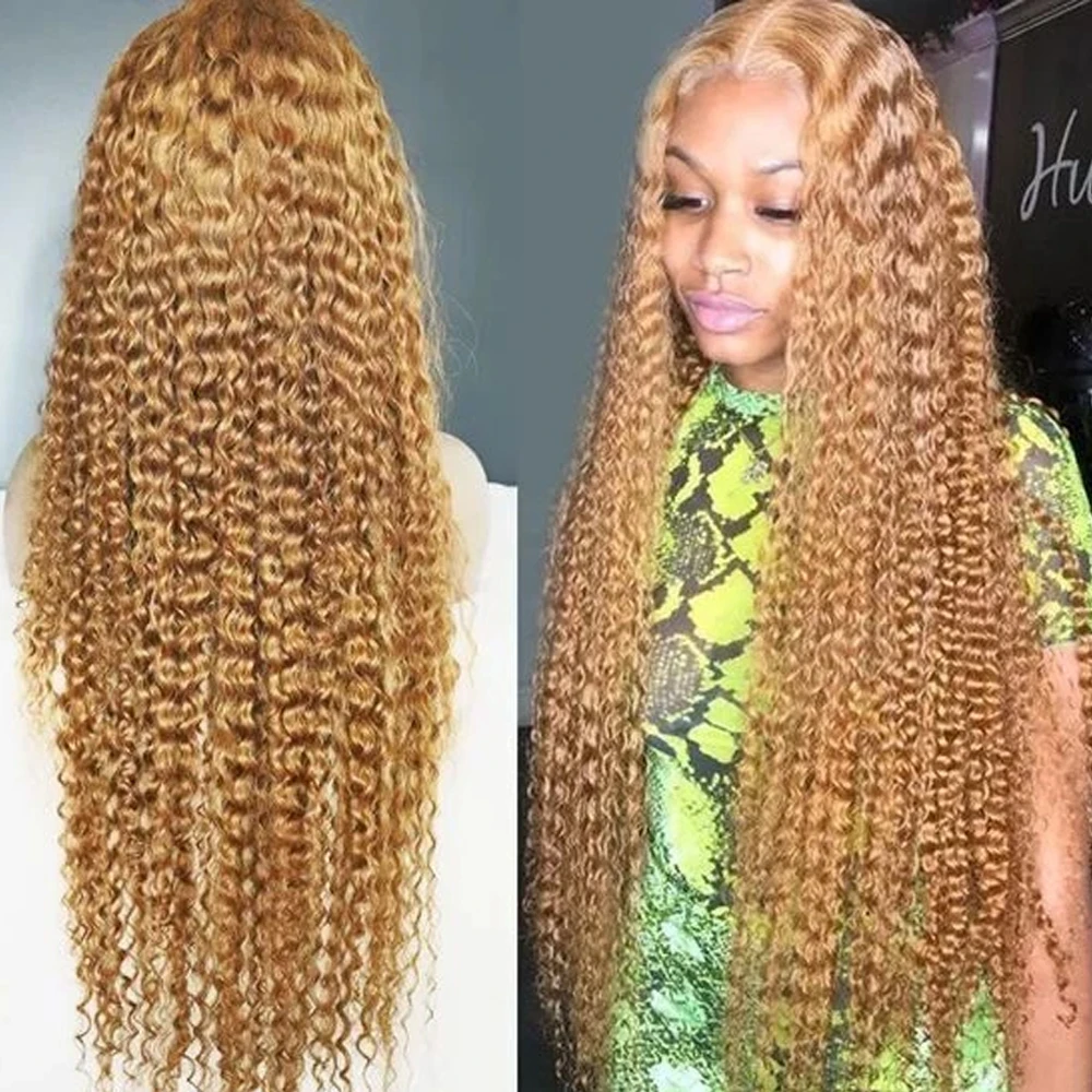 Curly 32 34 inch 200% Density Honey Blonde 13x6 HD Lace Front Human Hair Wigs Brazilian Deep Wave 13x4 Lace Frontal Wigs Women