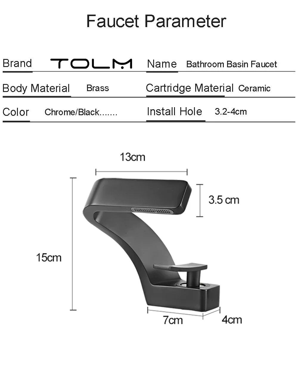 Tolm-カスケード式バスルームシンクミキサー,シングルハンドル蛇口,温水と冷水