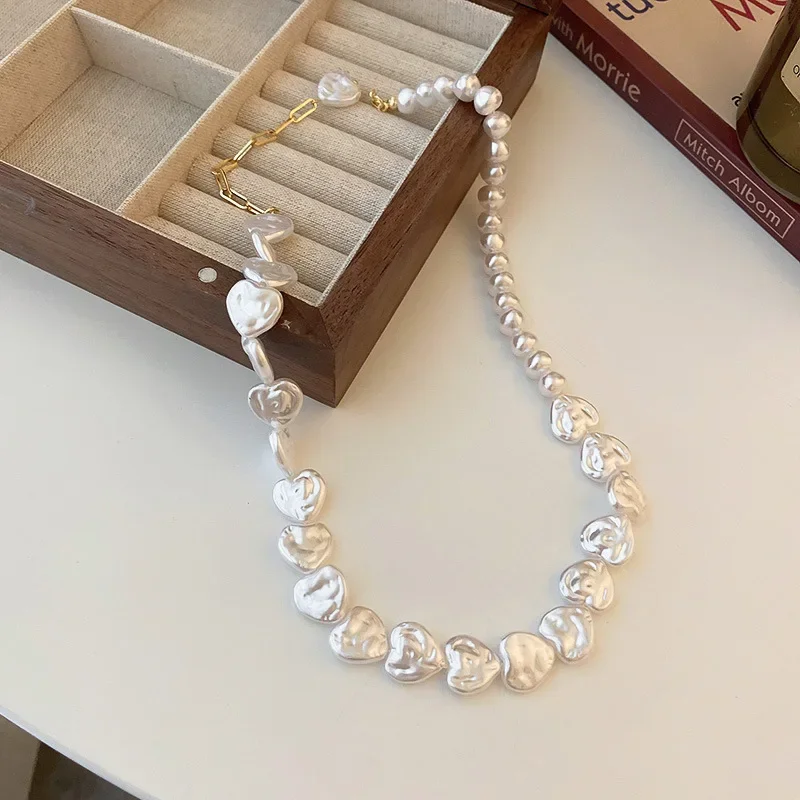 Minar Elegant Irregular Baroque Pearl Necklace for Women Love Heart Geometric Pearls Beaded Chokers Necklaces Birthday Gifts