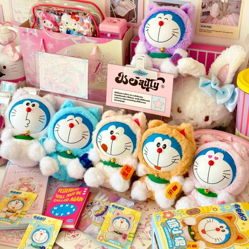 

Подлинная милая плюшевая слепая коробка Doraemon Wishing Lucky Cat-кавайная виниловая плюшевая фигурка, коллекционная загадочная подарочная модель аниме