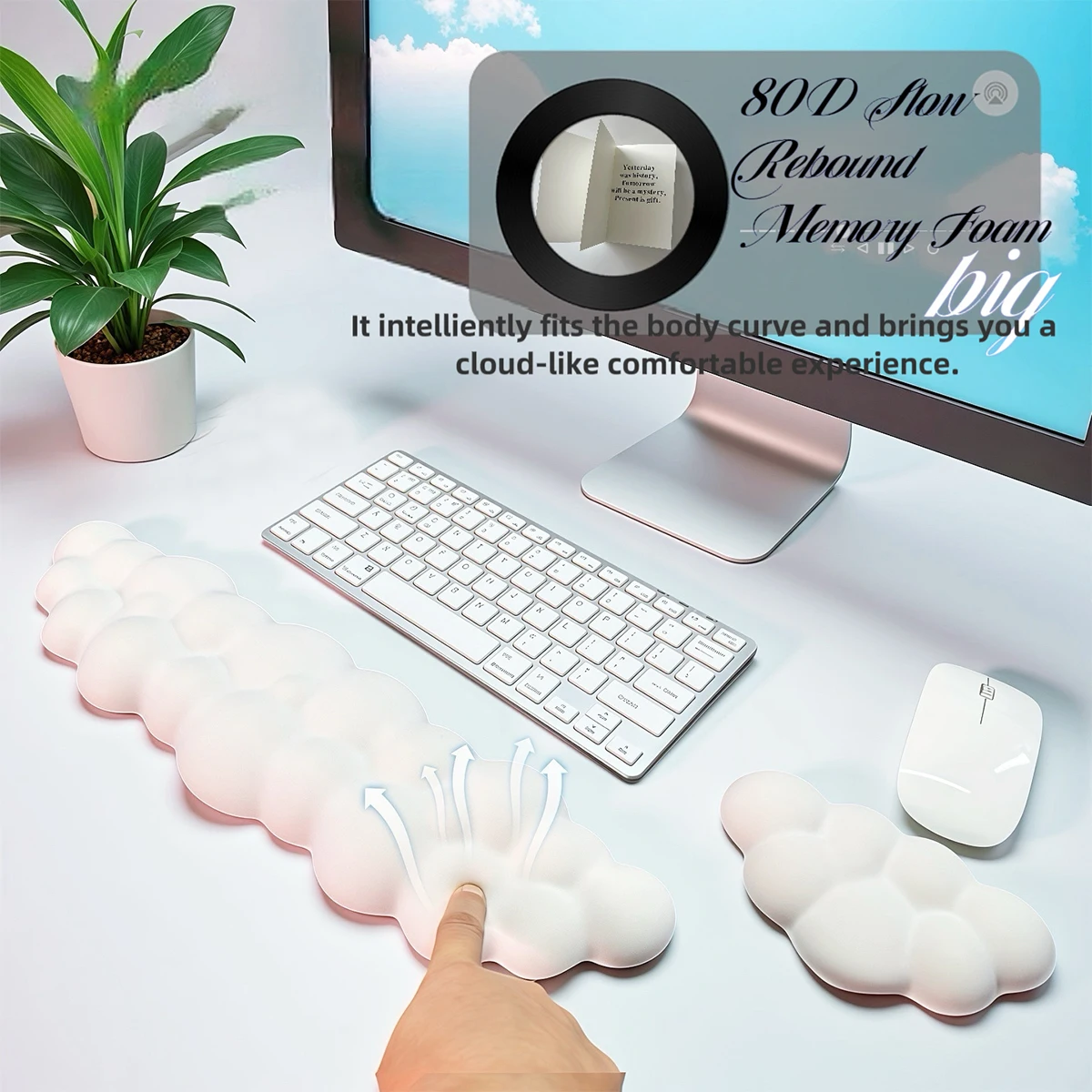 Cloud Shape Wrist Rest Pad Anti-Slip Desk Mat Memory Foam Palm Rest Ergonomic Mouse Pad Typing Wrist Rest Office Accessories key caps keycaps for mechanical keyboard keyboard caps switch opener image 3