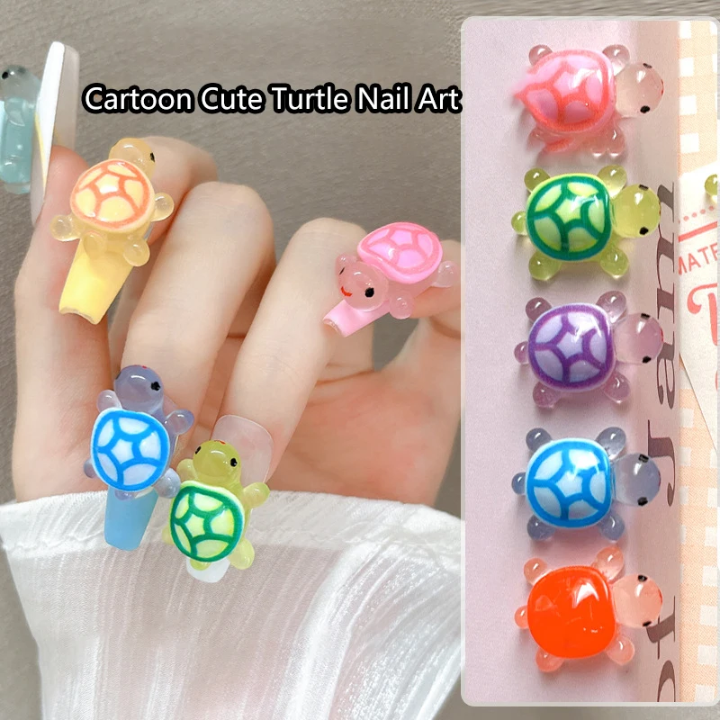 6Pcs 3D Mixed Color Luminous Turtle Nail Art Charm Decorations Resin Diy Accessories Glow-in-the-dark Color Turtle Ornament