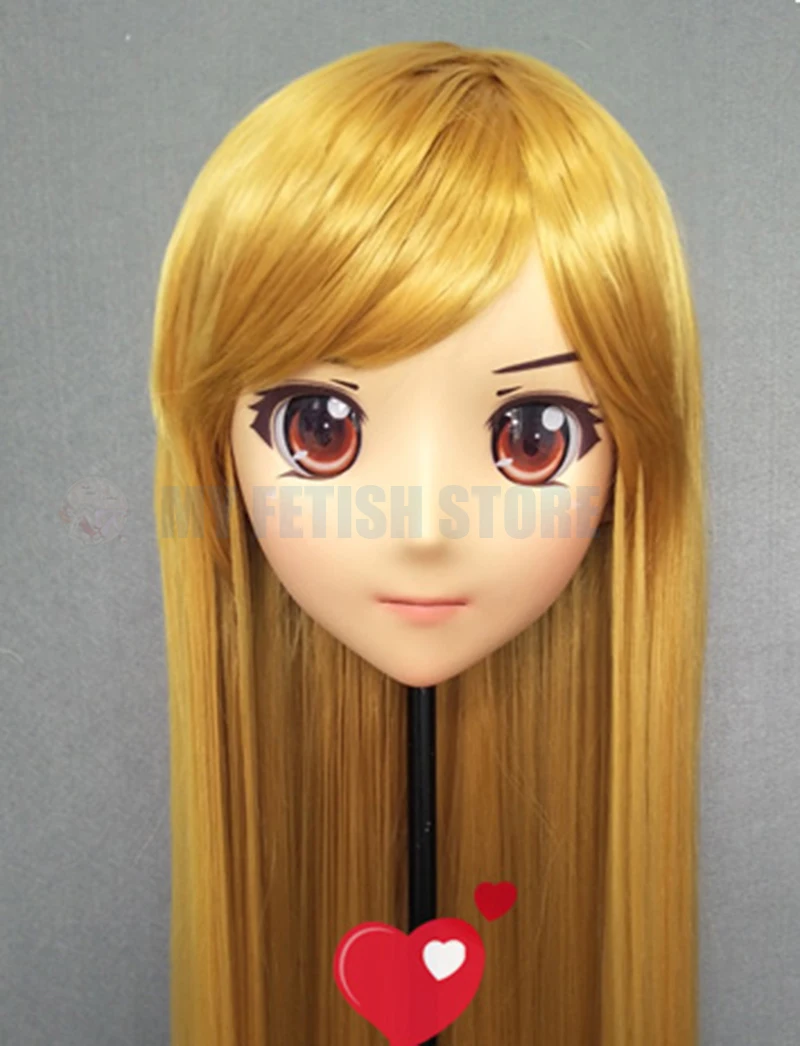 (Jiang24) Vrouwelijke Zoete Meisje Hars Half Hoofd Kigurumi Crossdress Cosplay Japanse Anime Rol Lolita Pop Masker Met Ogen En Pruik