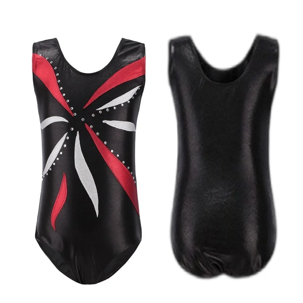 

Gymnastics Dancewear Jumpsuit for Girl Kids Sleeveless Shiny Rhinestone Metallic Ballet Dance Leotard for Ice Skating Bodysuit