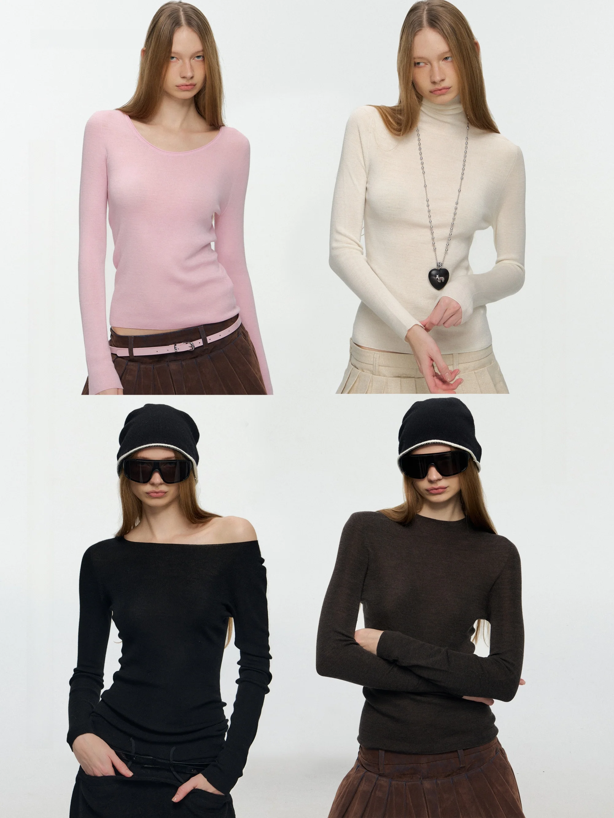 

00% Pure Wool hine Waable No Sinkage Yangzi Wool Base irt Warm Thermal Women's Faion Commute Sle Long Sve Cr...