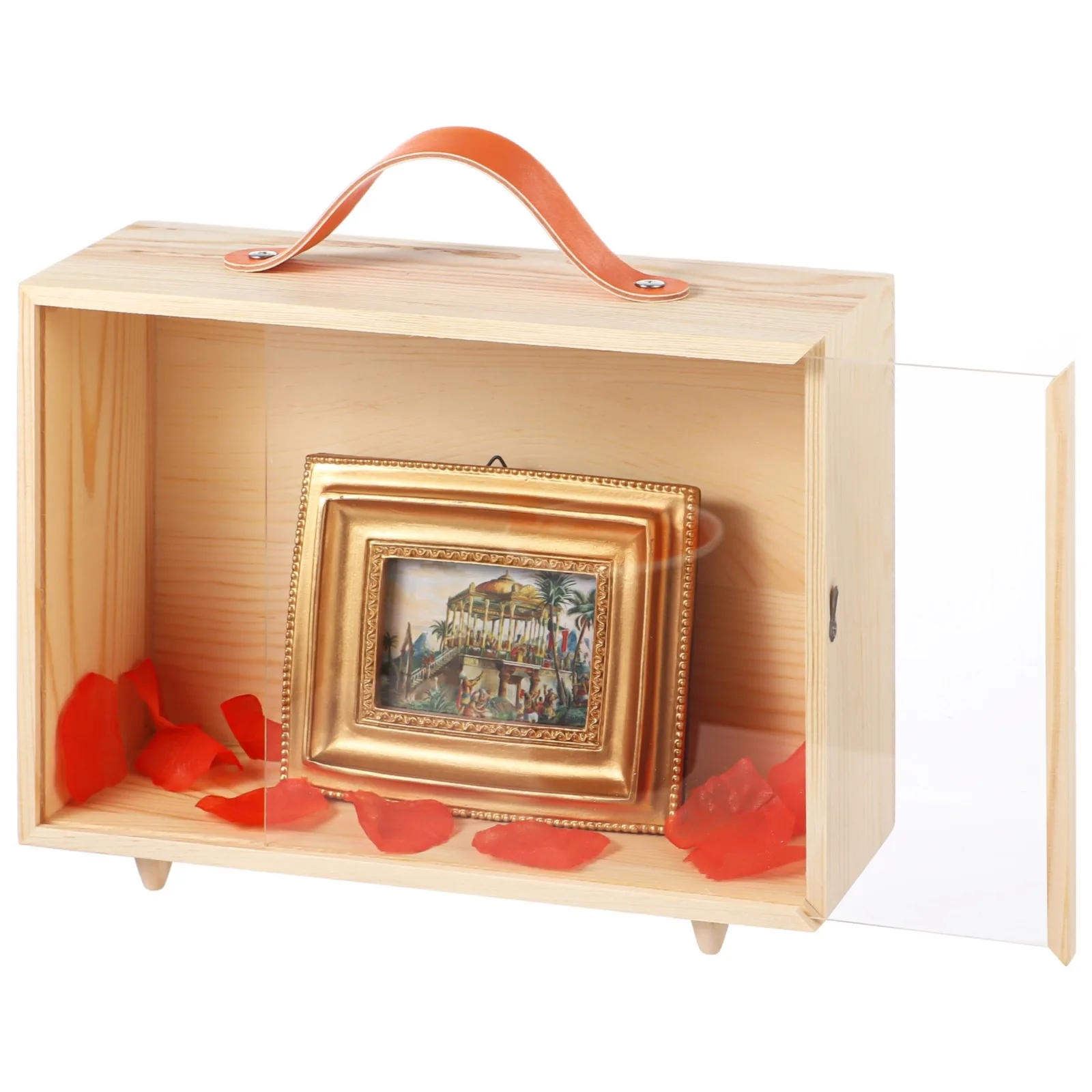 Wooden Display Case For Collectibles Display Box With Handle Clear Sliding Lid Large Storage Container Rustic Wooden Gift Box