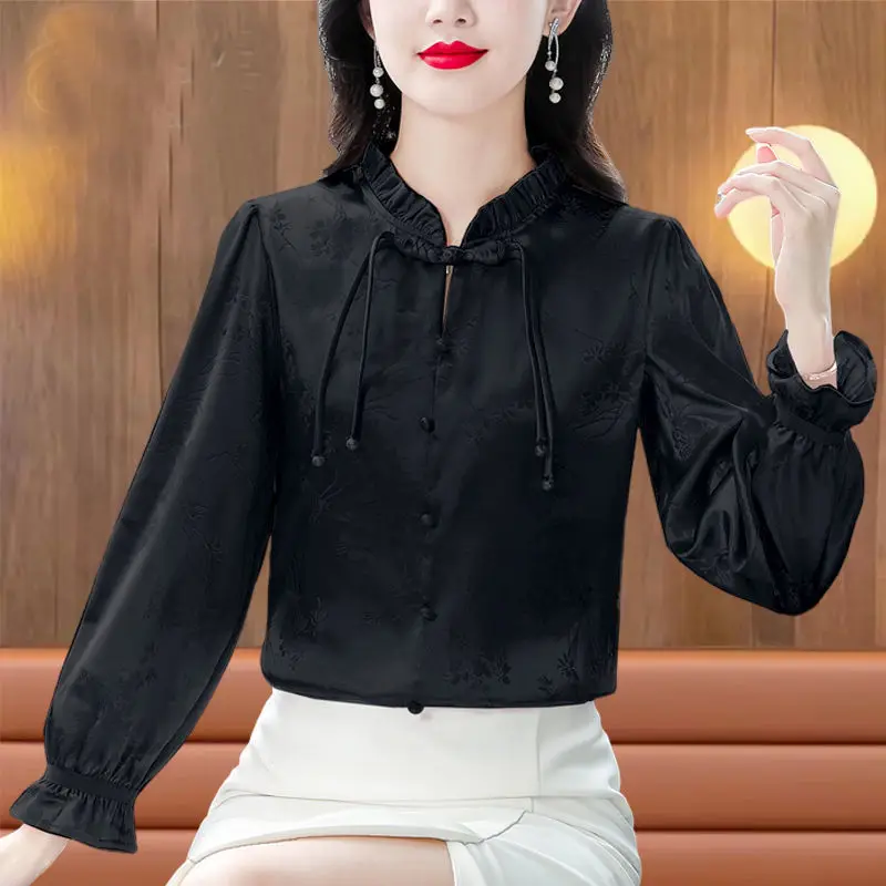 Fashionable New Chinese Style Light Luxury Long Sleeved Top Women\'s Temperament Base Small Shirt