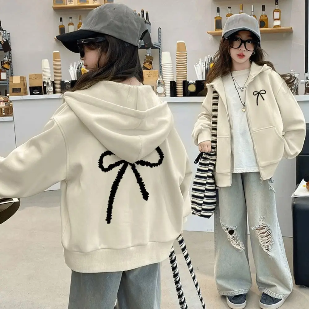 

Soft Sweet Bow Girl Bowknot Hoodie Child Long Sleeve Teens Autumn Hoodie Loose Coat Y2k Coat Girls Students