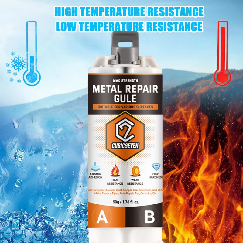 Cubicseven AB Foundry Industrial Glue for Welding Steel Aluminum 50g 2 in1 Metal Repair Glue High-Strength Heat Resistance Glue