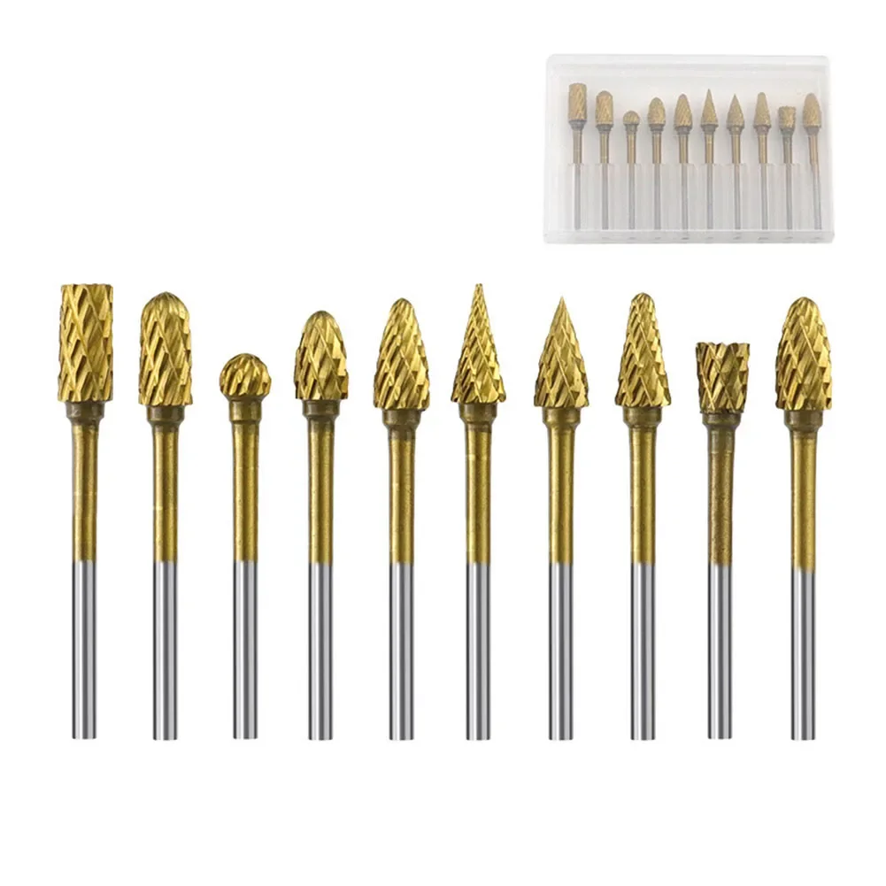 3mm Shank Milling Burr Rotary Tools 10Pcs Metal Grinding Set For Stainless Steel Alloy Iron High Density Material Drilling