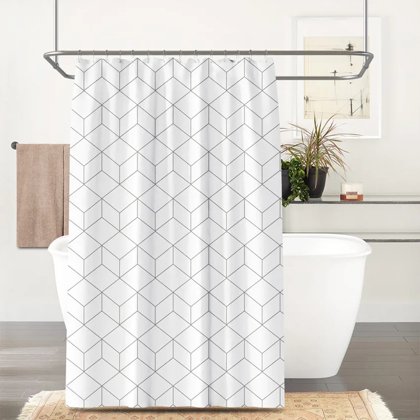 Modern Simple Rectangular Lattice Cube Shower Curtain Fabric Waterproof Polyester Home Decor Bath Curtain Bathroom Accessories