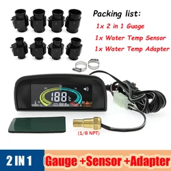 ​2 Functions Universal Car Truck Water Temperature Meter Voltmeter Auto LCD Digital Gauge Water Temp Sensor 1/8 NPT Adapter 26mm