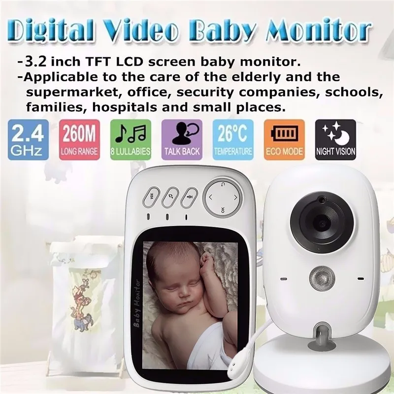 VB603 Video Baby Monitor 2.4G Wireless With 3.2 Inches LCD 2 Way Audio Talk Night Vision Surveillance Security Camera Babysitter