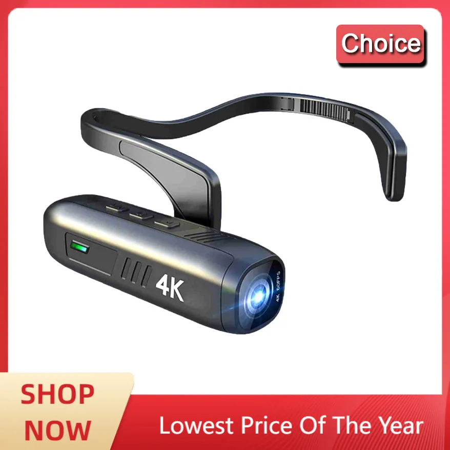 Head Mounted Camera 4K 30FPS Anti Shake and 120° Wide Angle Lens Video Camera Wearable Video Camera APP Wireless Remote Control