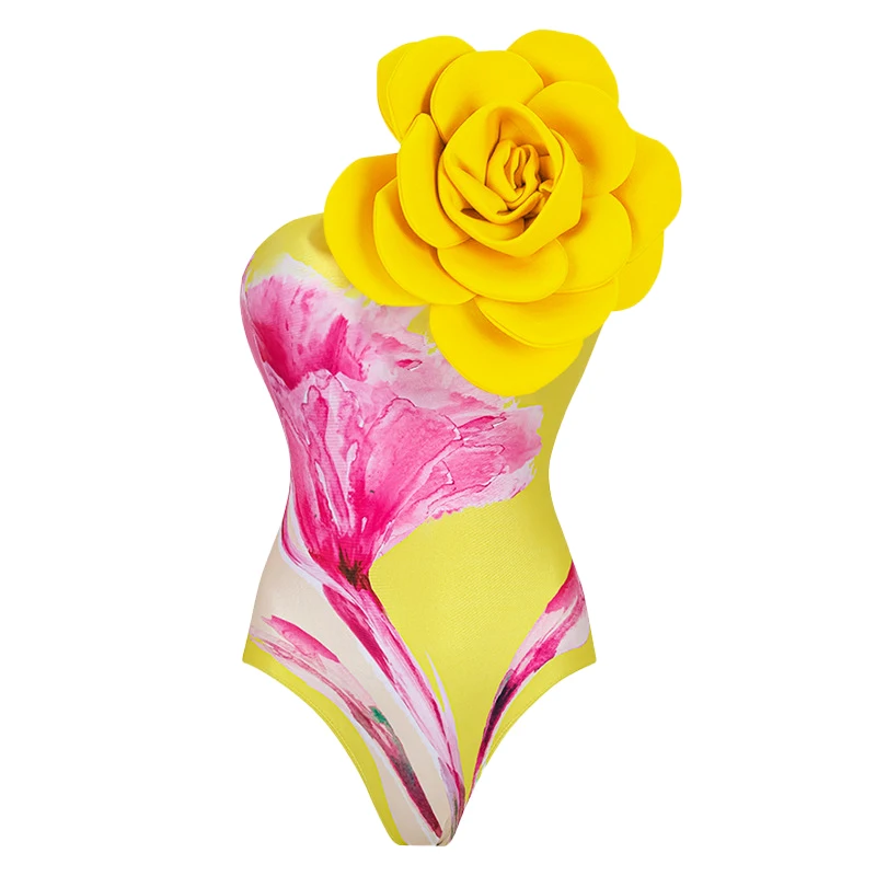 2024 Nieuwe 3d Bloem Bedrukt Een Stuk Badpak Vakantie Badmode Bikini Vrouwen Strandkleding Badpak Bodysuit Monokini