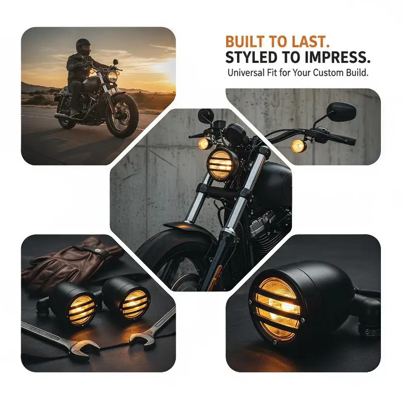 1PCS Vintage Style For Cafe Racer New Motorcycle Turn Signal Lights Grill  Indicator 12V Amber Front Rear Lamp