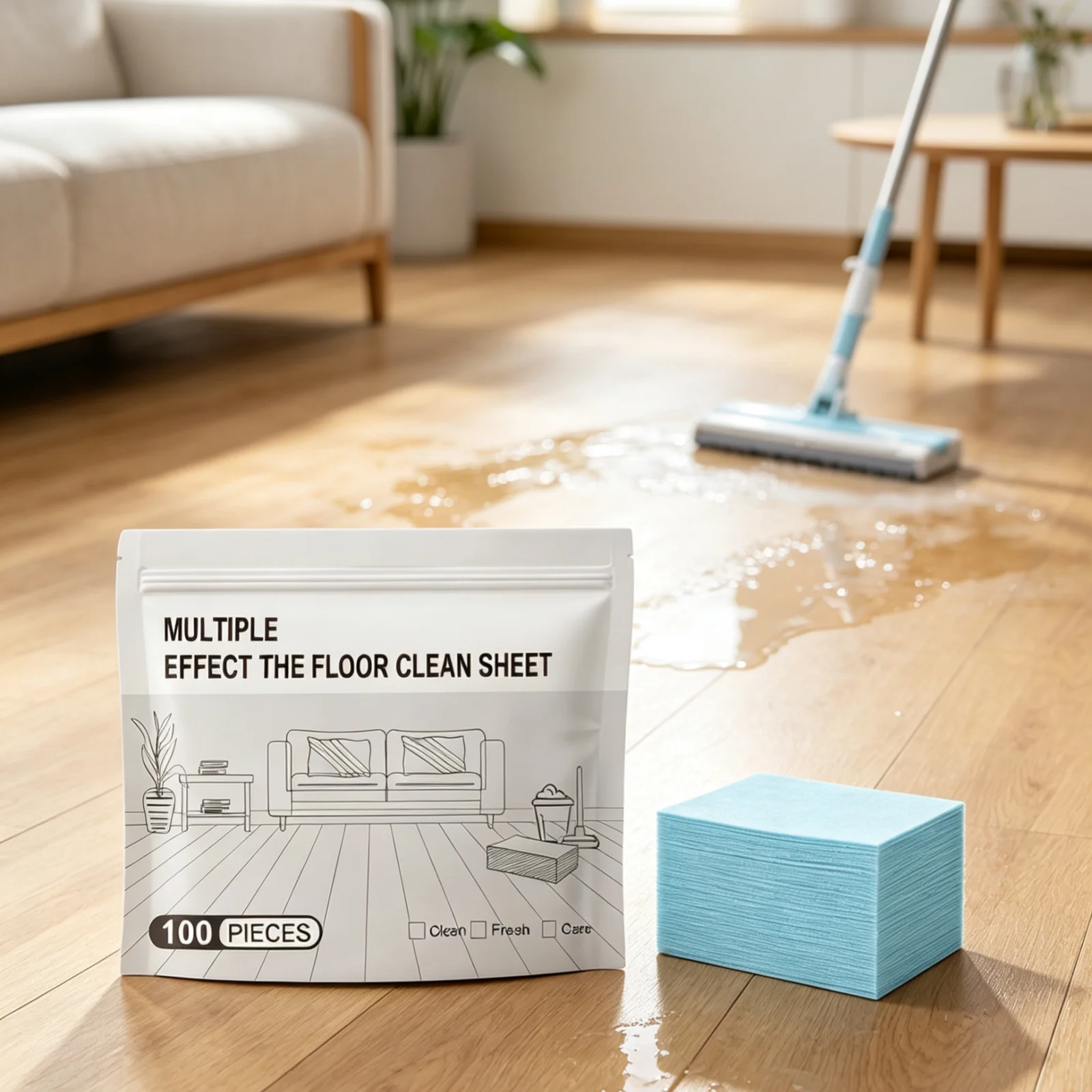Floor Clean Sheet Deep Clean Fresh Scent Simple Operation Easy Store Mild Daily Care Multi Effect Floor Cleaning Sheets 100 PCS