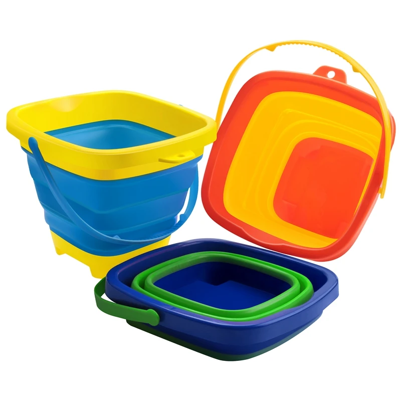 3PCS Foldable Bucket Foldable Pail Bucket Sand Buckets Silicone Collapsible Bucket For Kids Beach Play Camping 2L