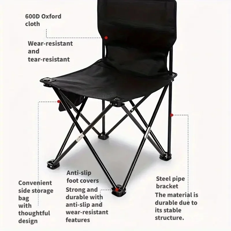 Outdoor Foldable Chair Camping Chair with Side Pocket Picnic Oxford Cloth Chairs Portable Beach Fishing Chairs Outdoor Chair