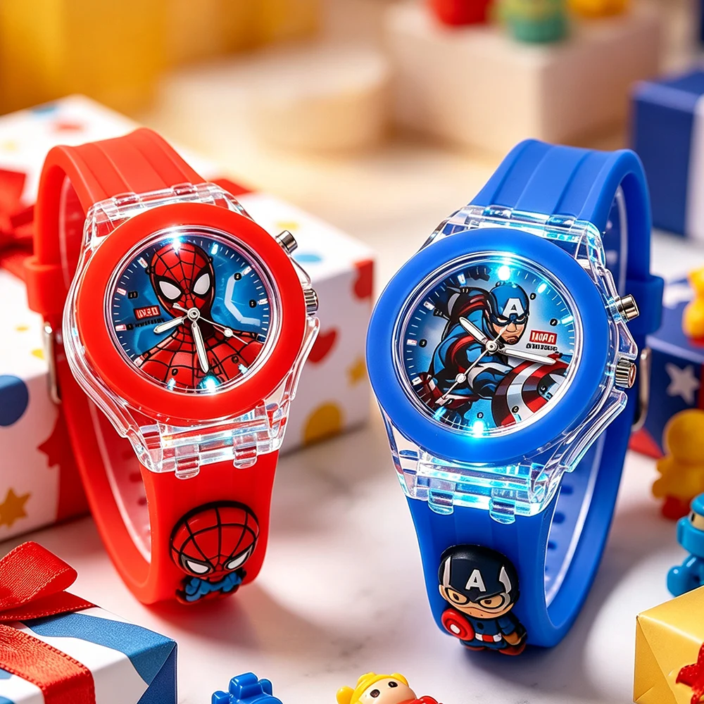 Fashion 3D Spiderman Children's Watches for Boy Flash Light Cartoon Figure Doll Kids Quartz Clock School Student Birthday Gifts