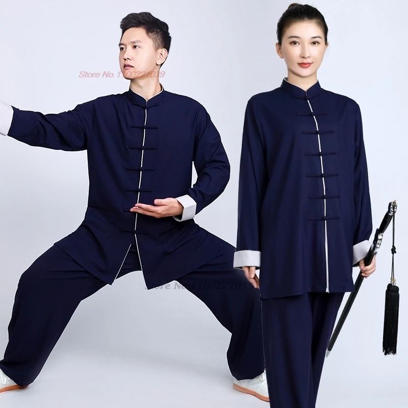 

2024 chinese kung fu tai chi martial arts tops+pants set cotton linen taiji wushu wing chun training uniform stage performance