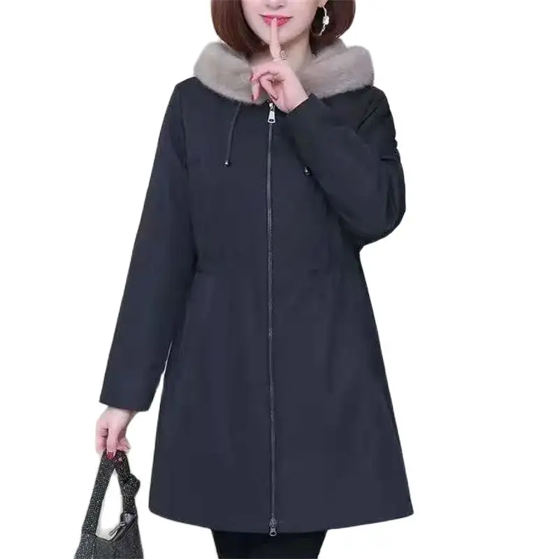 

2022 Women Winter Parkas Cotton Clothes Imitate Wool Velvet Inner liner Warm Overcoat Female Mid-length Hooded Coat Jacket 4XL