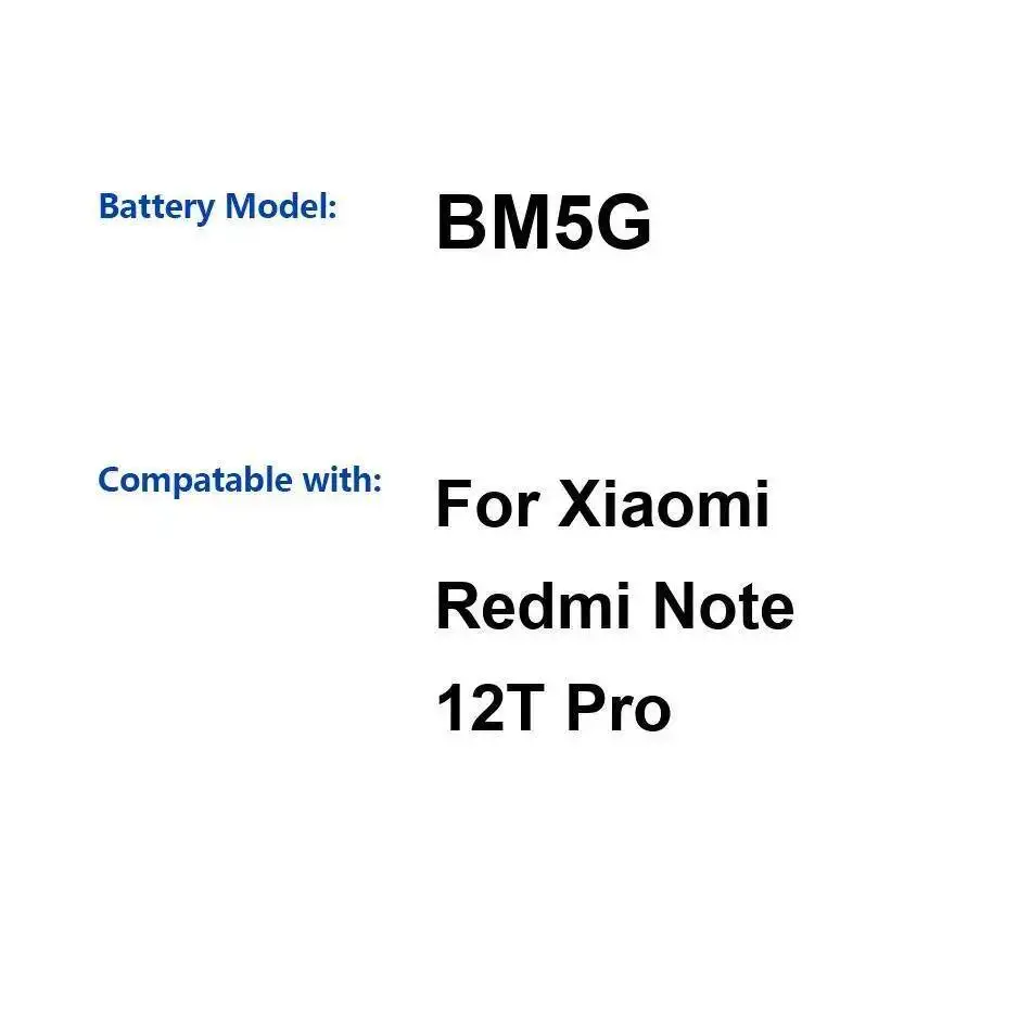 

Надежная сменная стабильная батарея для мобильного телефона Xiaomi Redmi Note 12T Pro 5000 мАч BM5G
