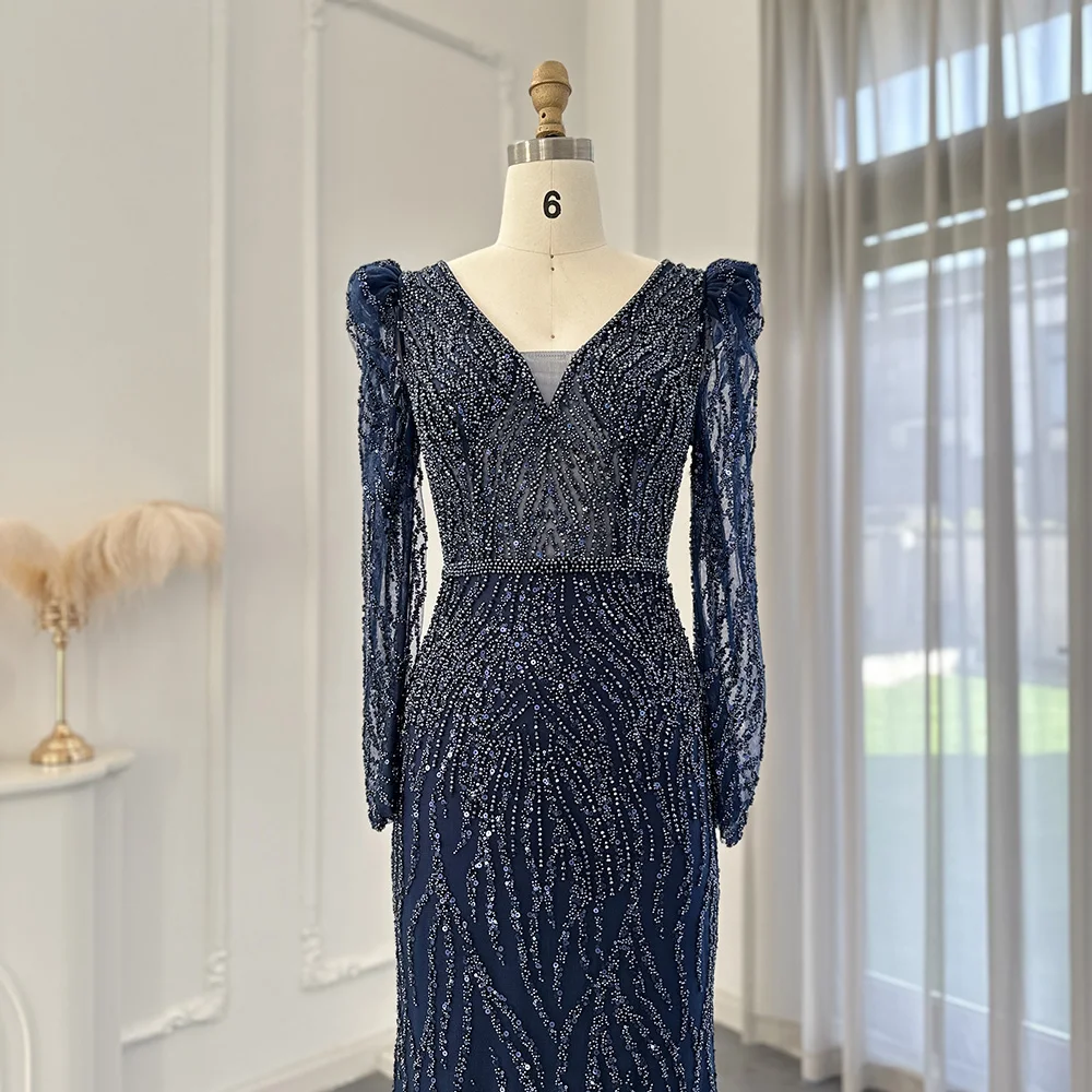 Sharon Said-Robe de soirée sirène bleu marine pour femme, robe de mariage, manches longues, vert émeraude, robe de soirée formelle arabe personnalisée, SS099