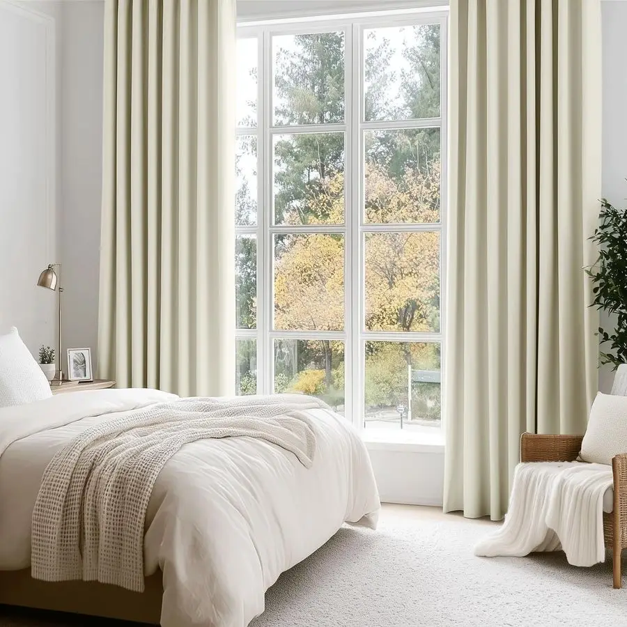 Cortinas Blackout 100% Creme, 84 Polegadas de Comprimento, 2 Painéis para Quarto e Sala de Estar, Isolamento Térmico e Acústico