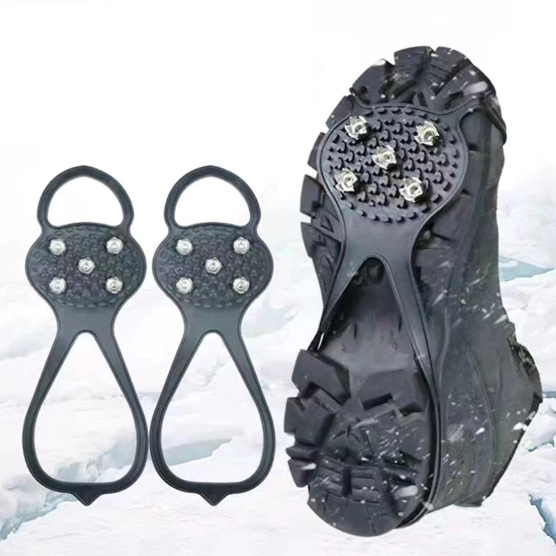 Winter Outdoor Anti-Slip Hiking Mountain Climbing Ice Snow Crampons Anti-slip Shoe Covers 5 Teeth Ice Gripper Spike For Shoes