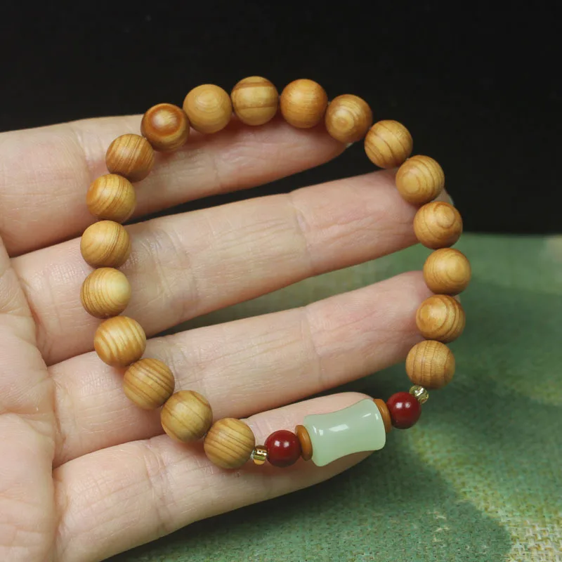 Bamboo wood old material high oil content 8mm bracelet with green bamboo knots, Buddhist prayer beads, unisex DIY jewelry
