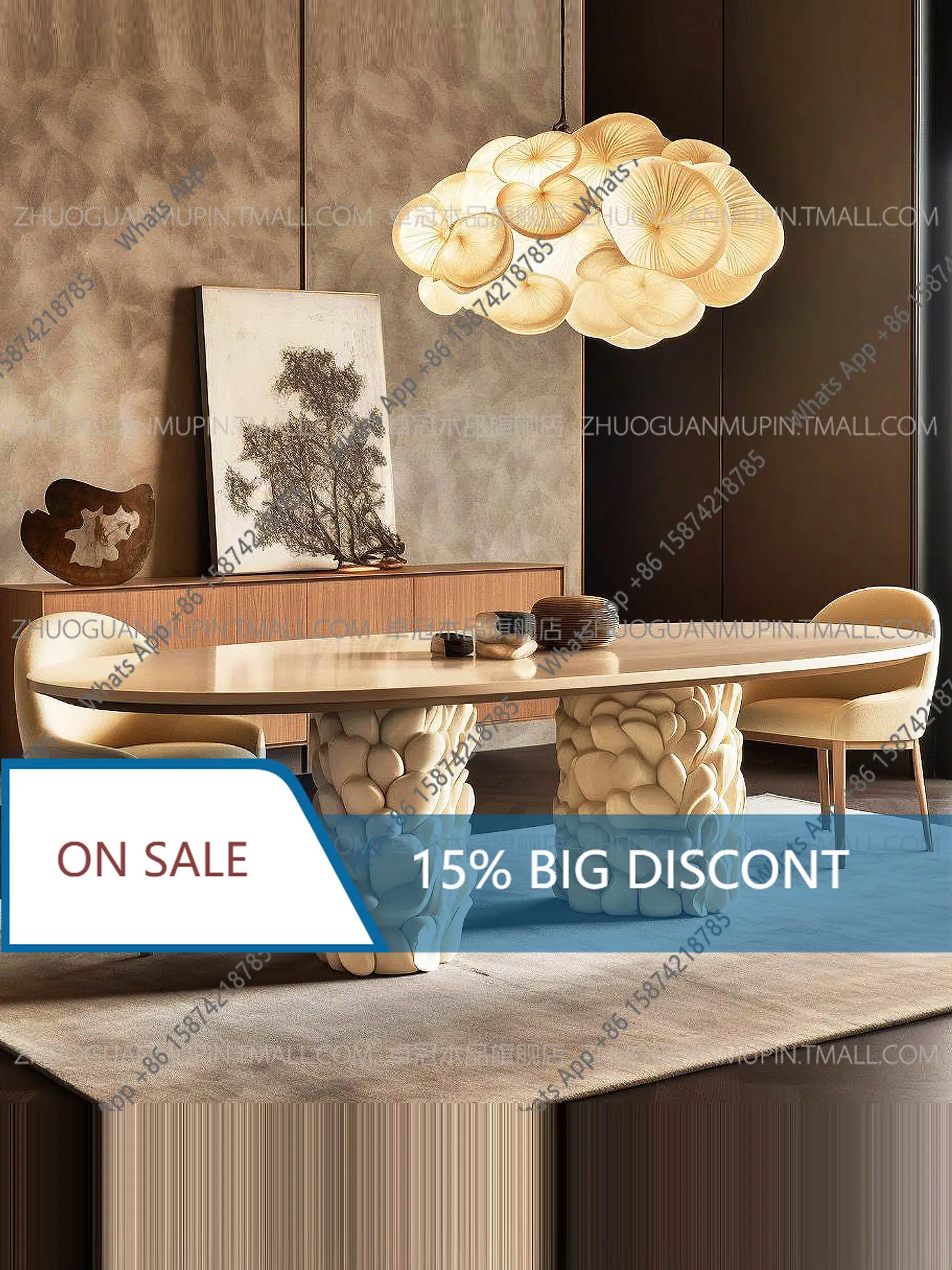 Mg French Dining Table, Office Reception Tea Table, Solid Wood Cream Style, Household Oval Paint High-end Sense