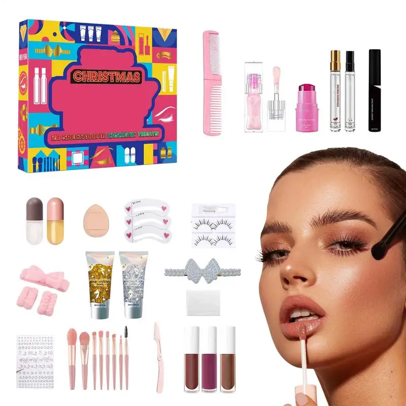 Makeup Advent Calendars Makeup Countdown 24Pieces Lipsticks Advent Calendars Cosmetic Headband 24Days Makeup Set Christmas