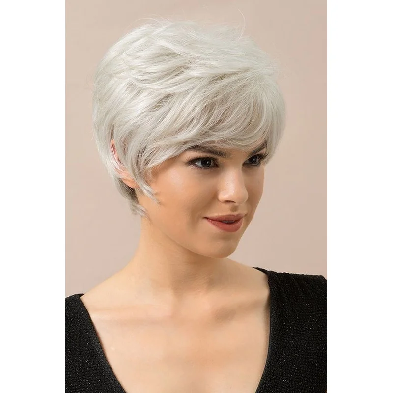 Short Pixie Cut Wig Gray Straight Wig Synthetic Heat Resistant Glueless Wig Soft