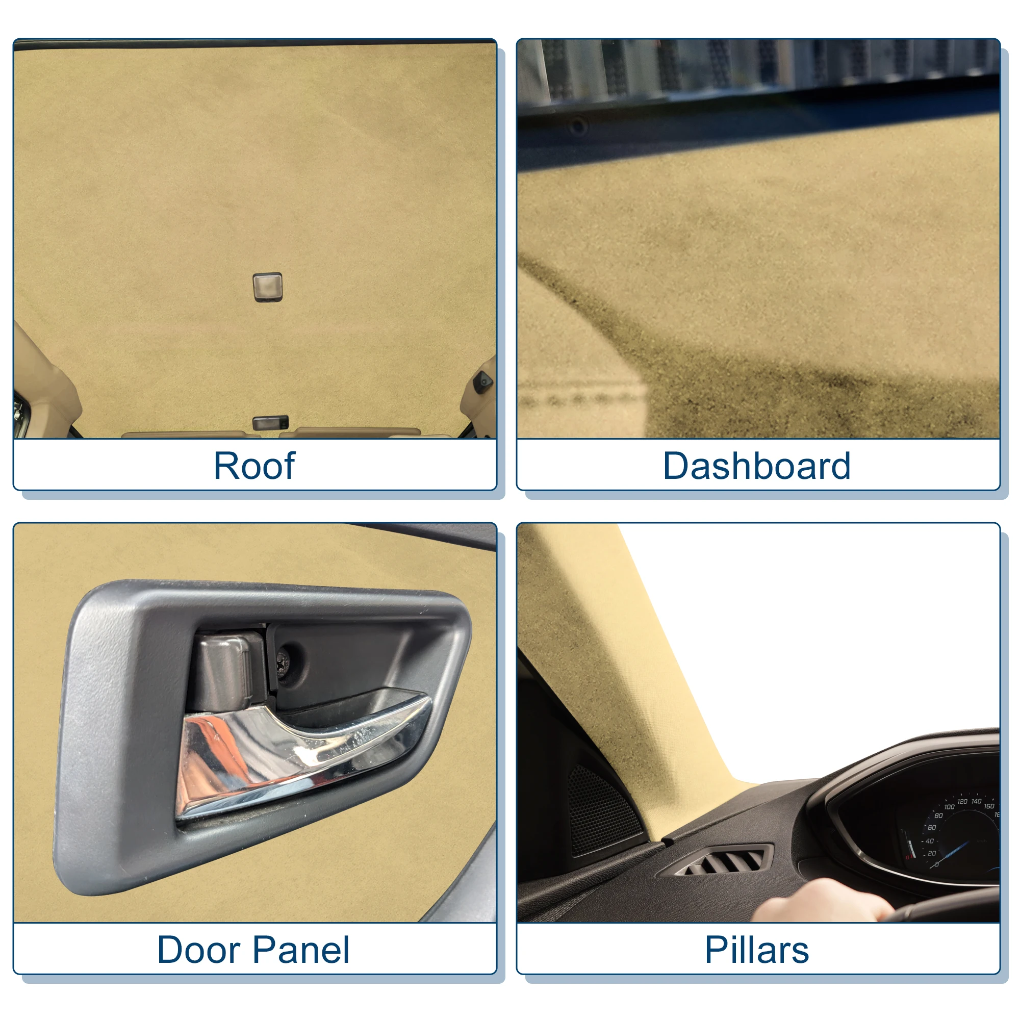 UXCELL Khaki Self Adhesive Headliner Fabric W/ Foam Backing Interior Renovate DIY Roof Repair for Car RV SUV Suede Fabric