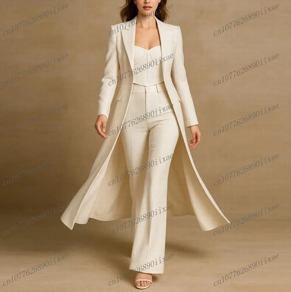 

Белый длинный блейзер, женский деловой костюм, смокинг для женщин, для свадьбы, вечеринки, особый комплект из 2 предметов: пиджак и брюки