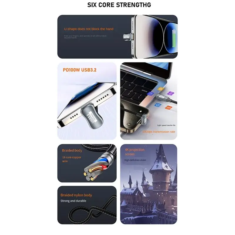 ABIJ-PD 100W USB C To Type C Elbow OTG Data Cord Cable USB 3.2 Gen 2 10Gbps Data Sync 5A Power Delivery 4K60hz