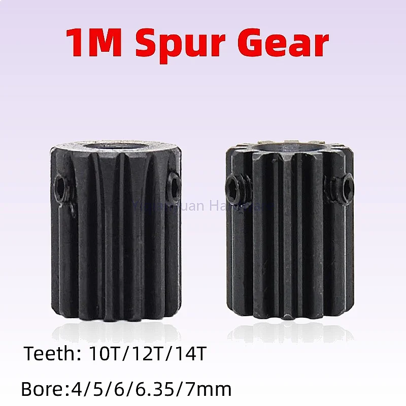 Yiqianyuan Mod 1 Pinion Gears 10T 12T 14T Bore 4-7mm 45# Steel Spur Gear for RC Motor Transmission Parts