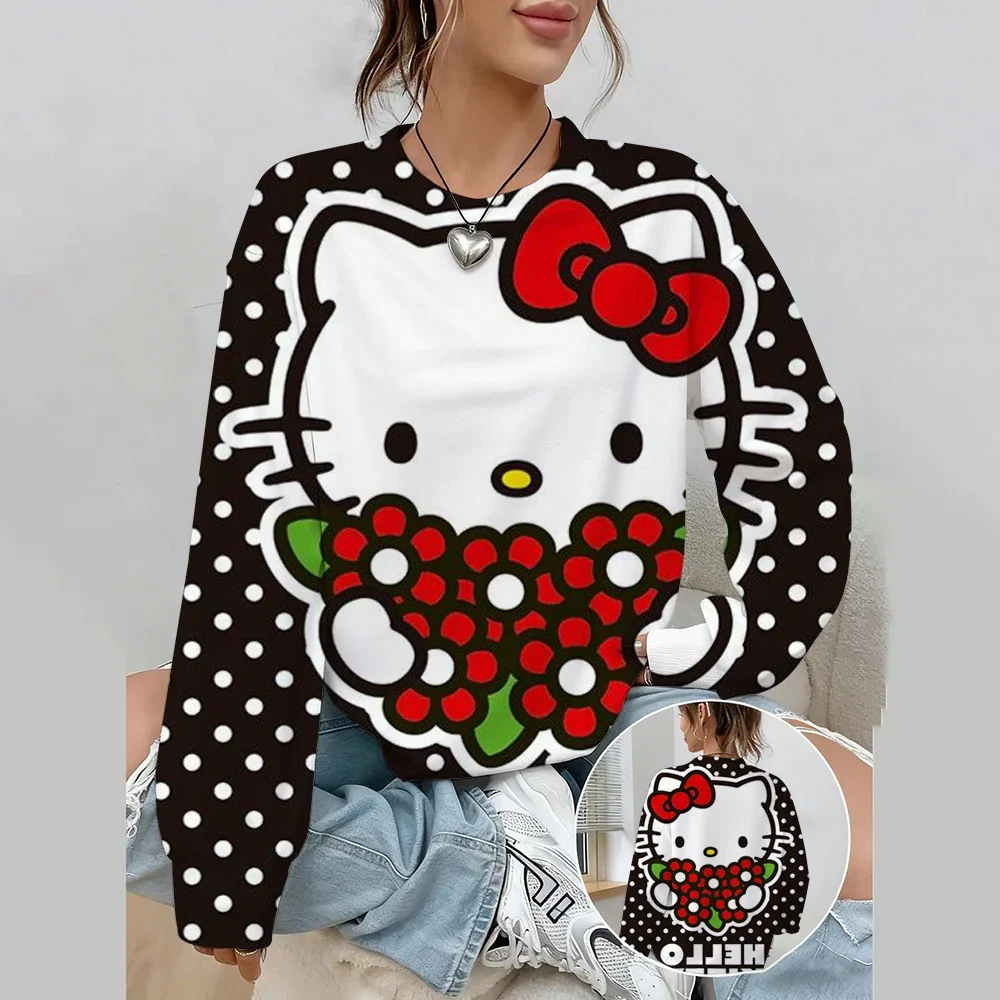 

Новинка 2026, семейная женская толстовка с героями мультфильмов «Hello Kitty», мужской пуловер с героями мультфильмов аниме, новая весенне-осенняя модная удобная одежда, топ