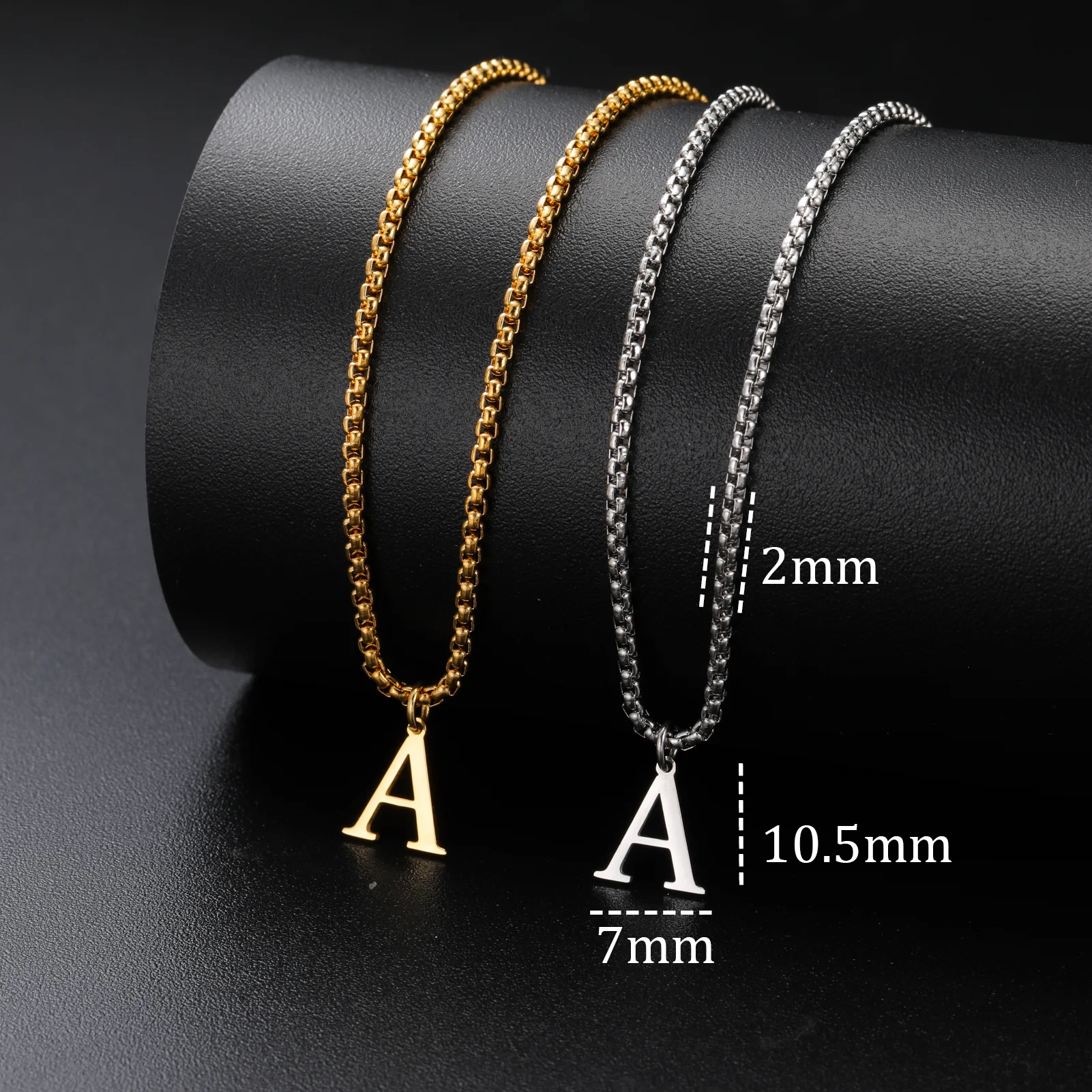 Men Initial Letter Box Chain Necklace 3