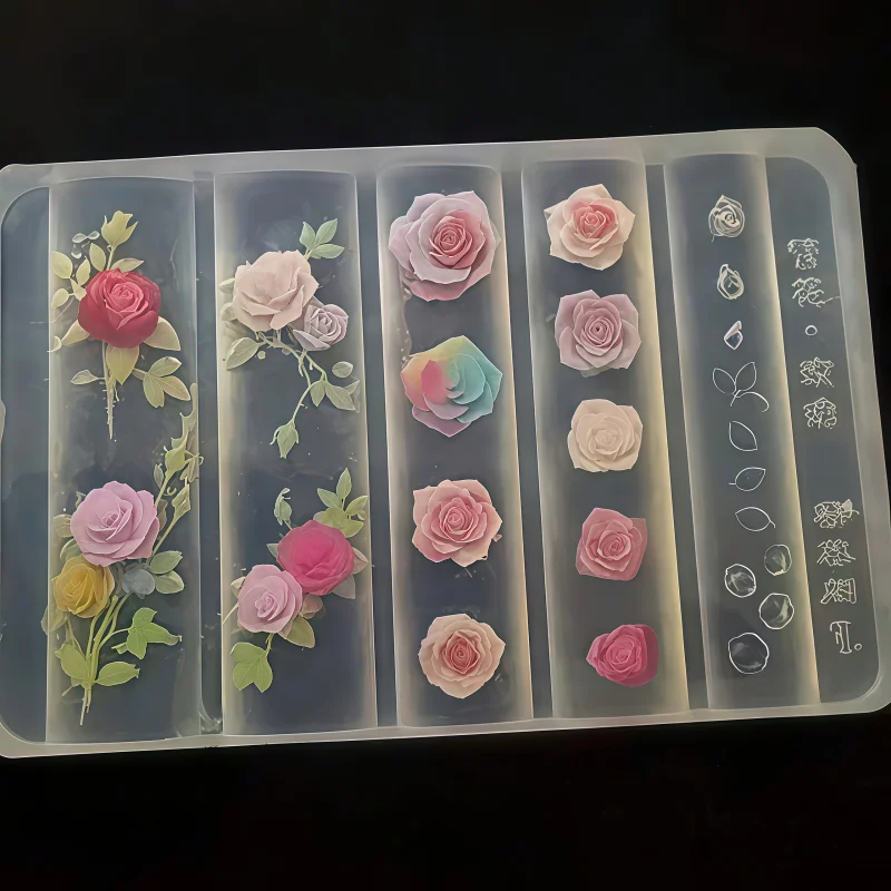 Transparente Silikon Nail Art Form Rose Blume Blütenblatt Zweig Blatt 3D Nagel Dekorationen Vielseitige Schönheit Nail art Werkzeuge