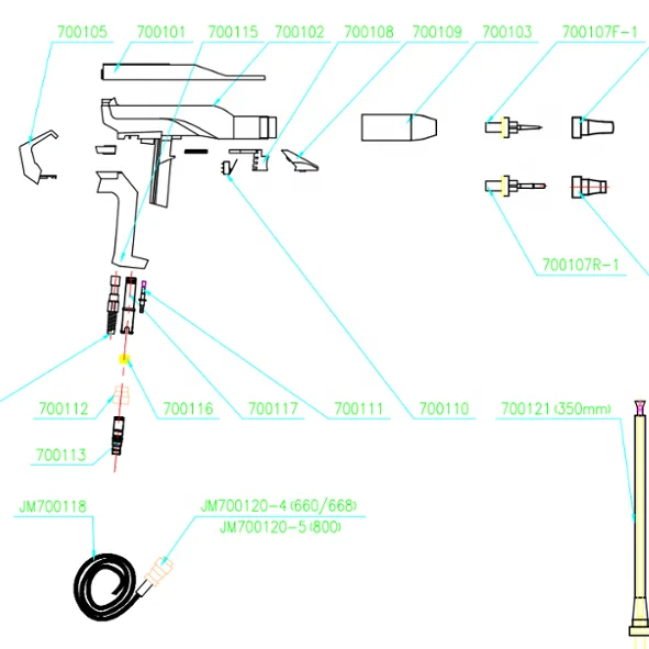 Manual powder spray gun body/shell nozzle/ sleeve/multiplier/cable/flow injector-NON OEM part-compatible with Gema products