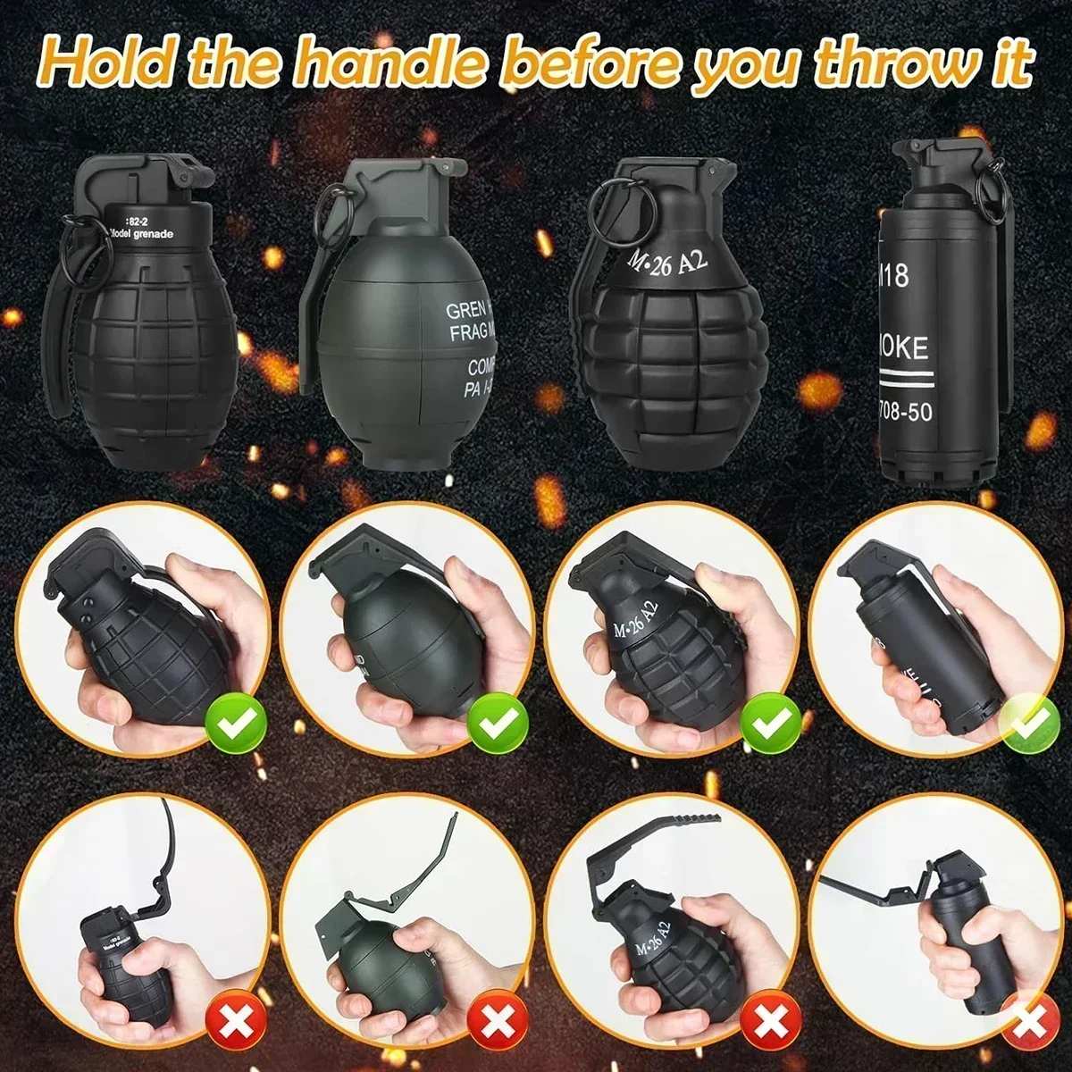BM67 Hand Grenade Explosion Grenade Smoke Toy 1/3PCS, Nylon Grenade Model,for Airsoft Paintball Shooting.
